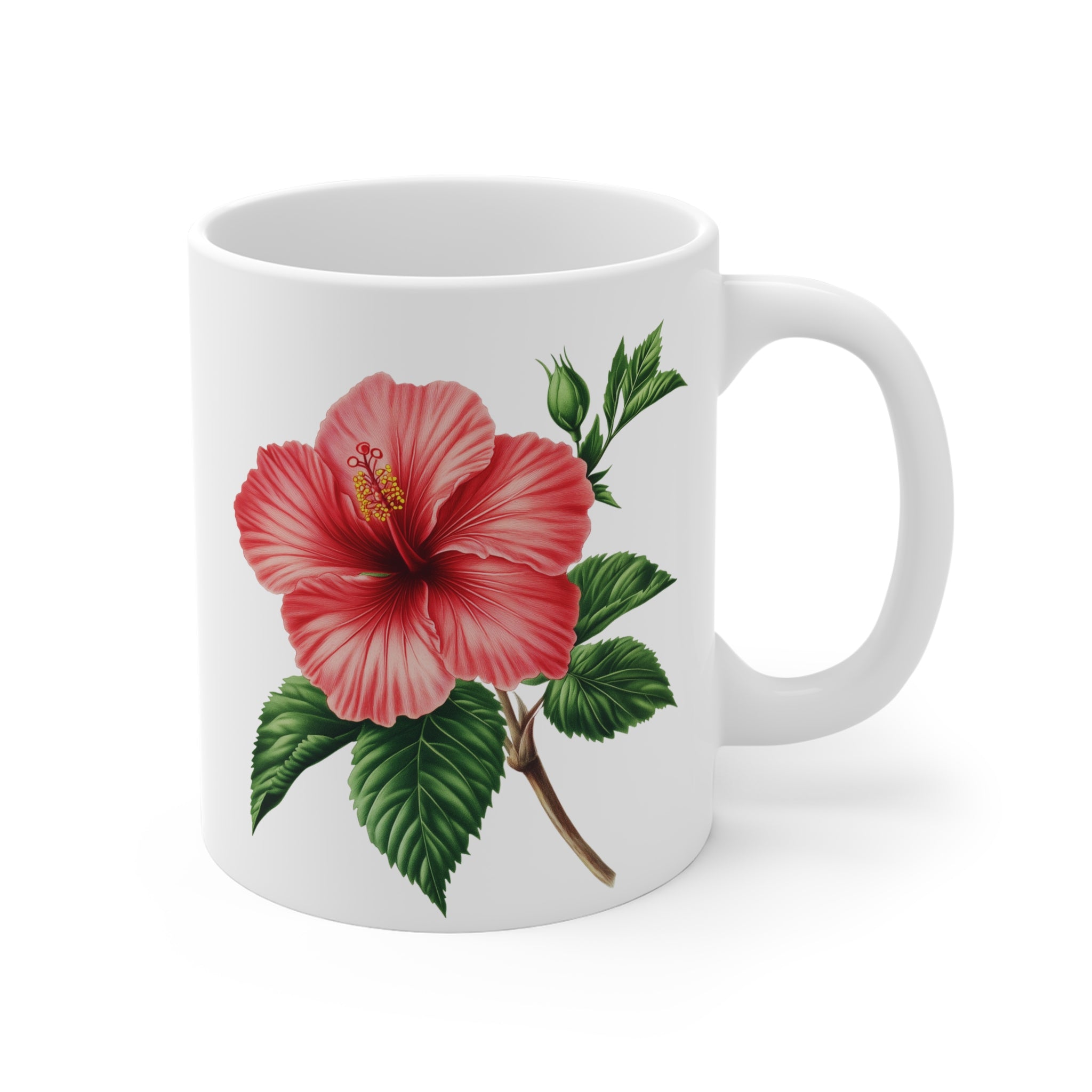 Hibiscus Floral Ceramic Mug — Tropical Botanical Coffee Cup (11/15/20oz)