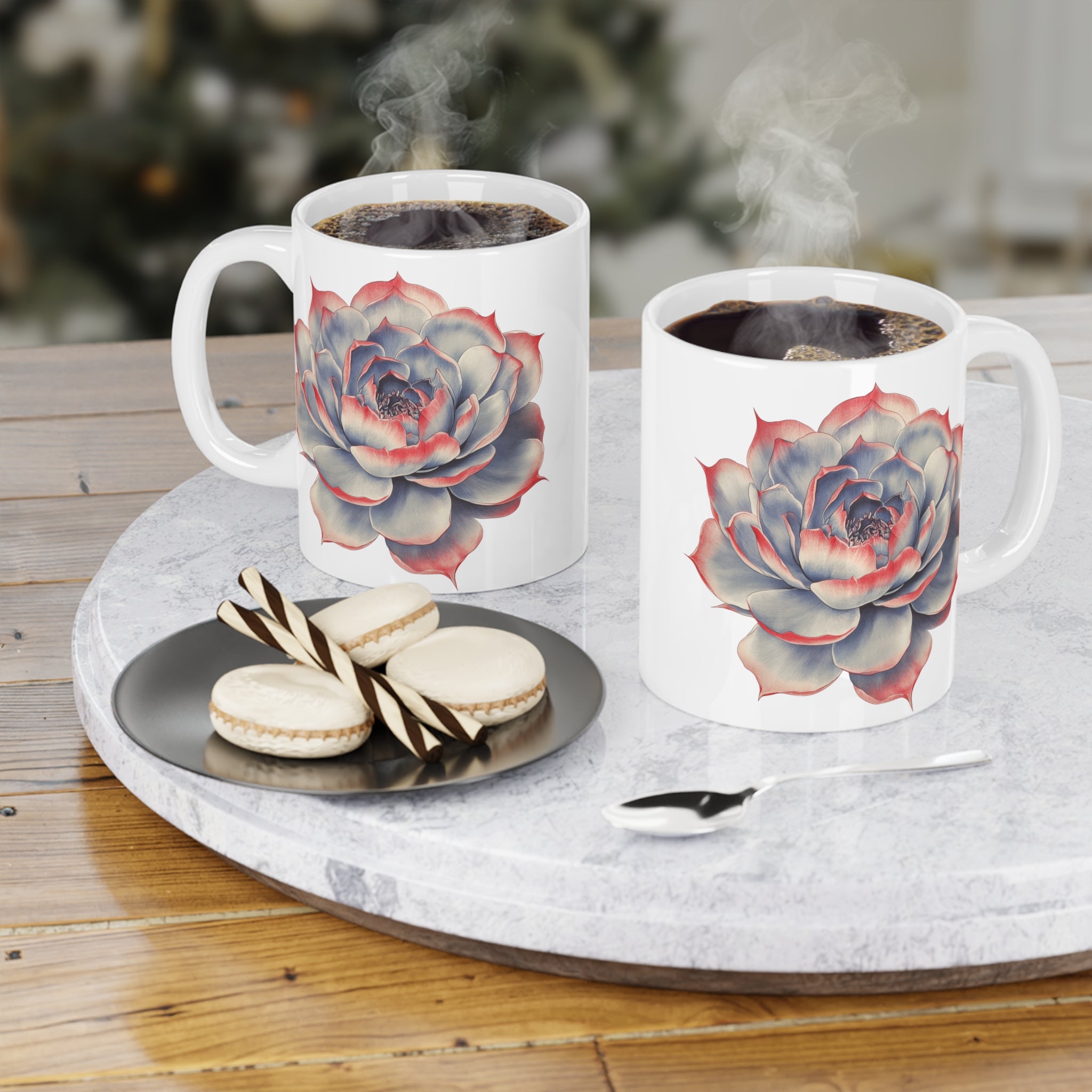 Succulent Ceramic Mug — Tropical Botanical Coffee Cup (11/15/20oz)