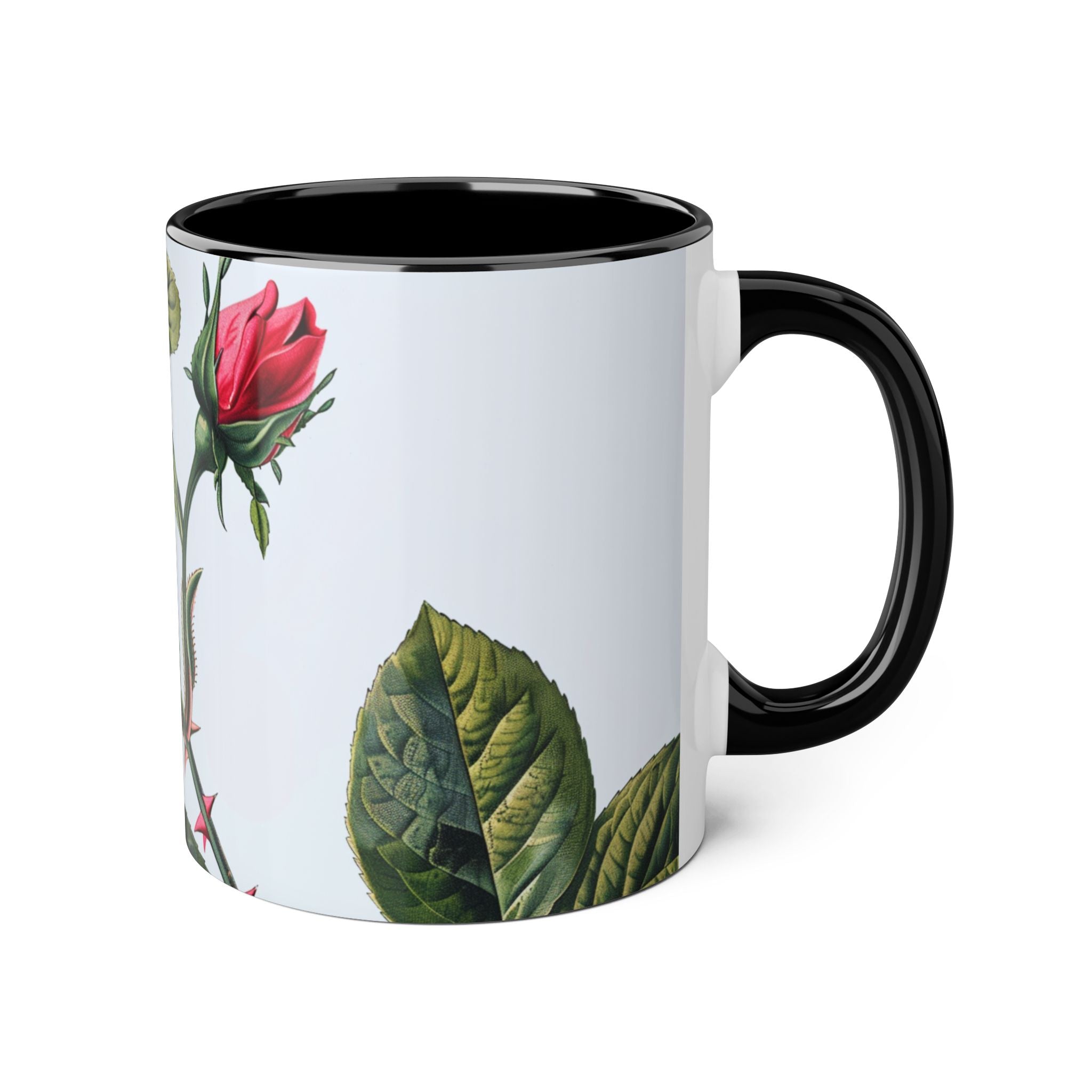 Rose Accent Mug — Vintage Botanical Pink Rose 11oz