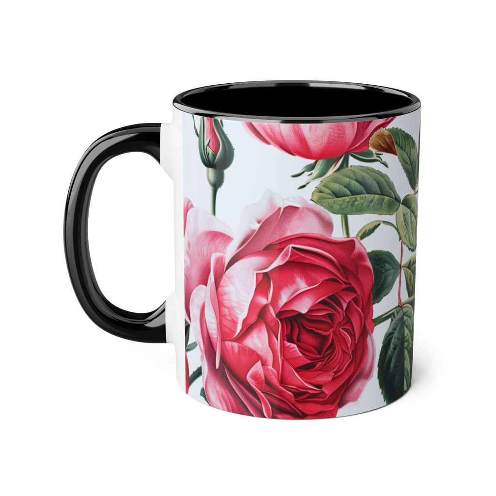 Rose Accent Mug — Vintage Botanical Pink Rose 11oz