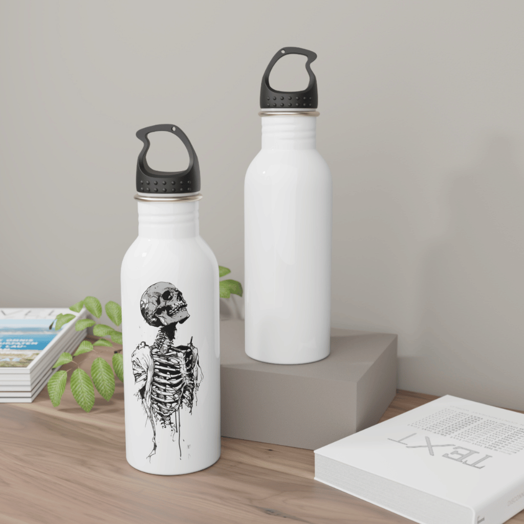 Skeleton Illustration Stainless Steel Water Bottle — Gothic Skull Art Hydration Bottle