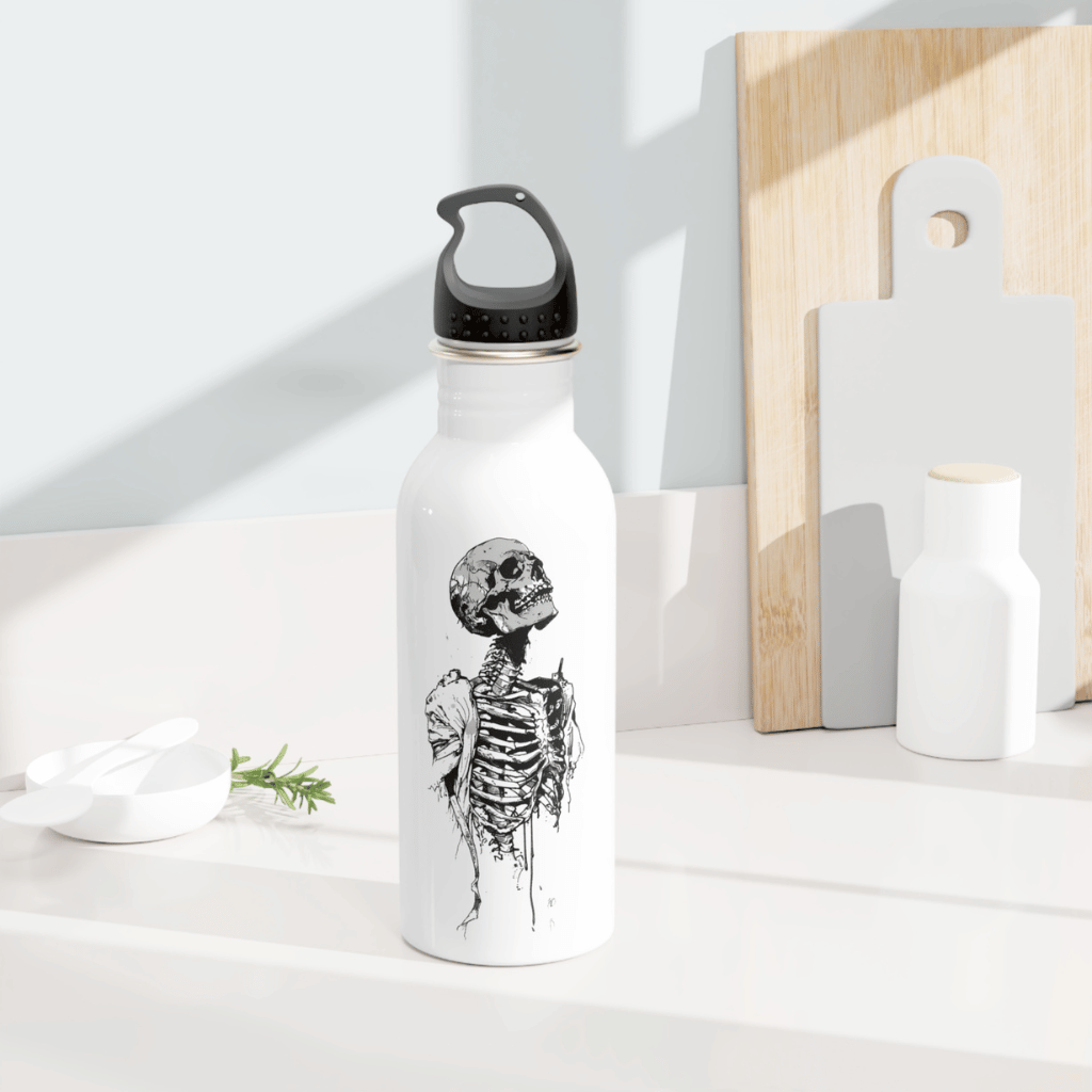 Skeleton Illustration Stainless Steel Water Bottle — Gothic Skull Art Hydration Bottle