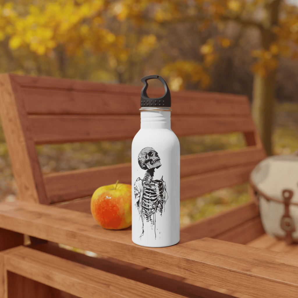 Skeleton Illustration Stainless Steel Water Bottle — Gothic Skull Art Hydration Bottle