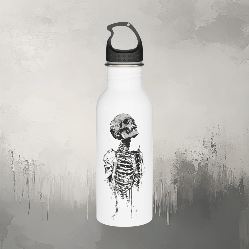 Skeleton Illustration Stainless Steel Water Bottle — Gothic Skull Art Hydration Bottle
