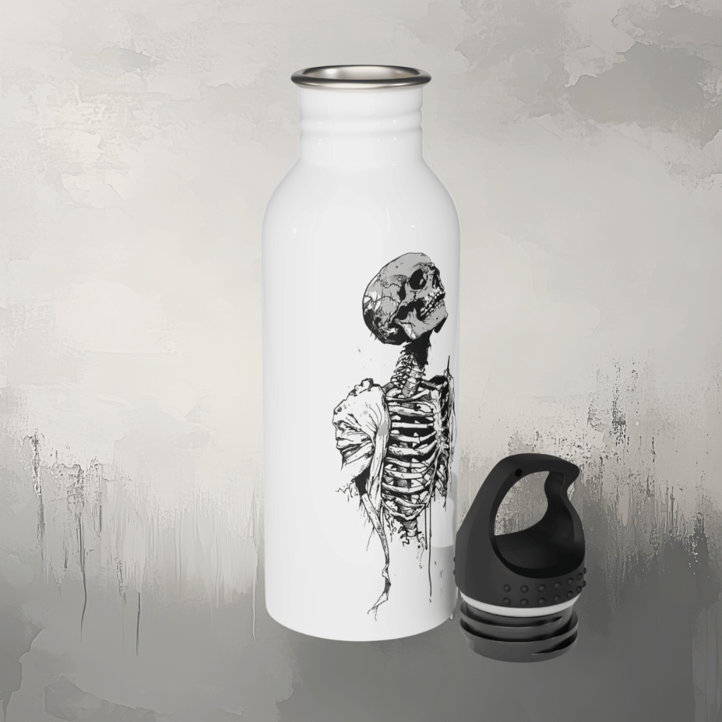 Skeleton Illustration Stainless Steel Water Bottle — Gothic Skull Art Hydration Bottle