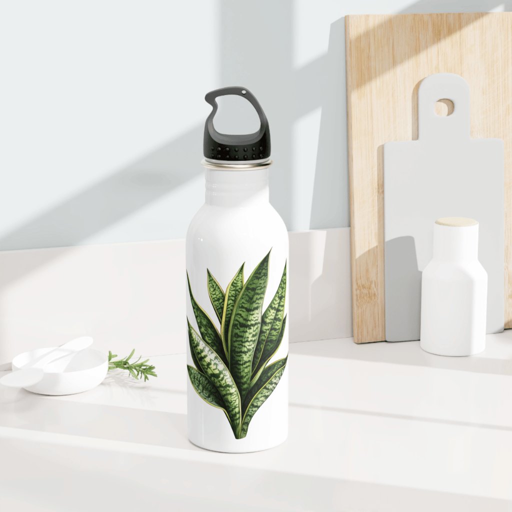 Botanical Stainless Steel Water Bottle – Green Snake Plant Design