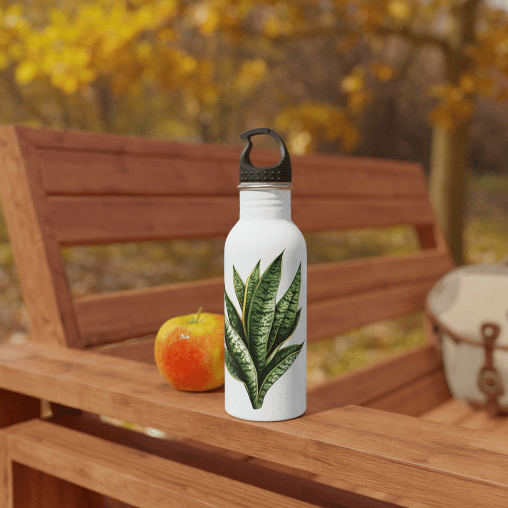 Botanical Stainless Steel Water Bottle – Green Snake Plant Design