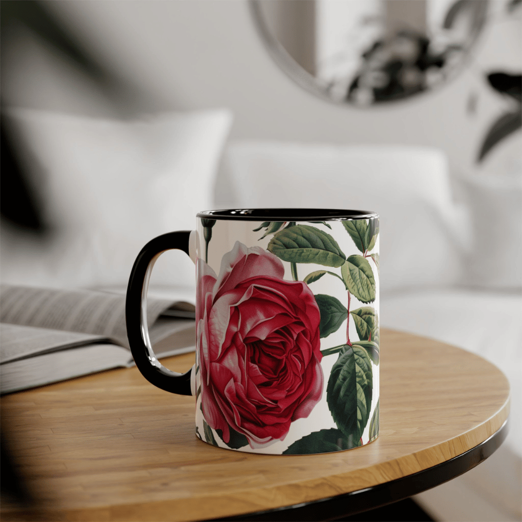Blooming Rosebush Mug, Black (11oz)