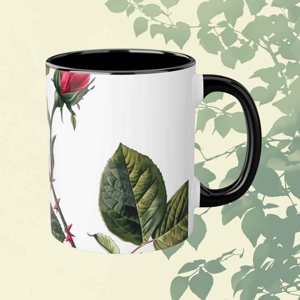 Blooming Rosebush Mug, Black (11oz)