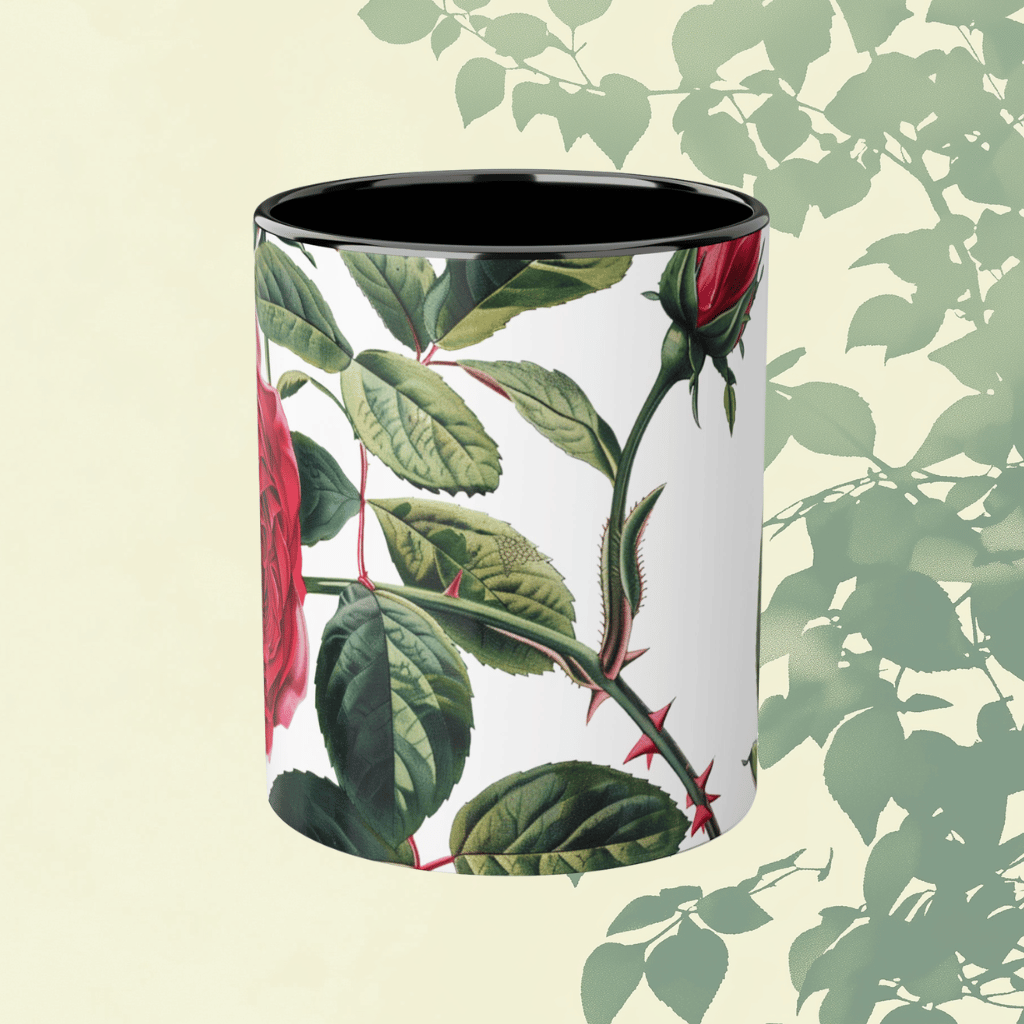 Blooming Rosebush Mug, Black (11oz)