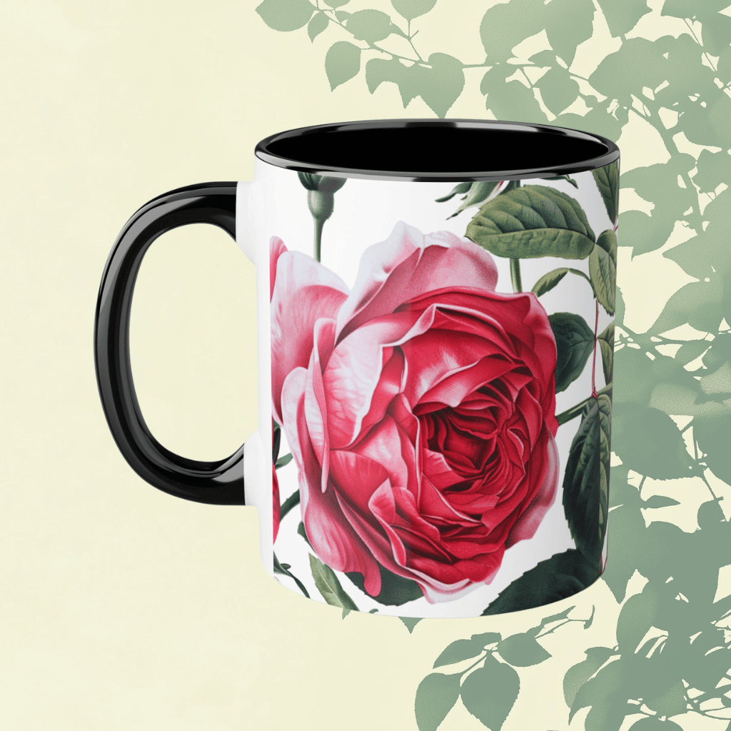 Blooming Rosebush Mug, Black (11oz)