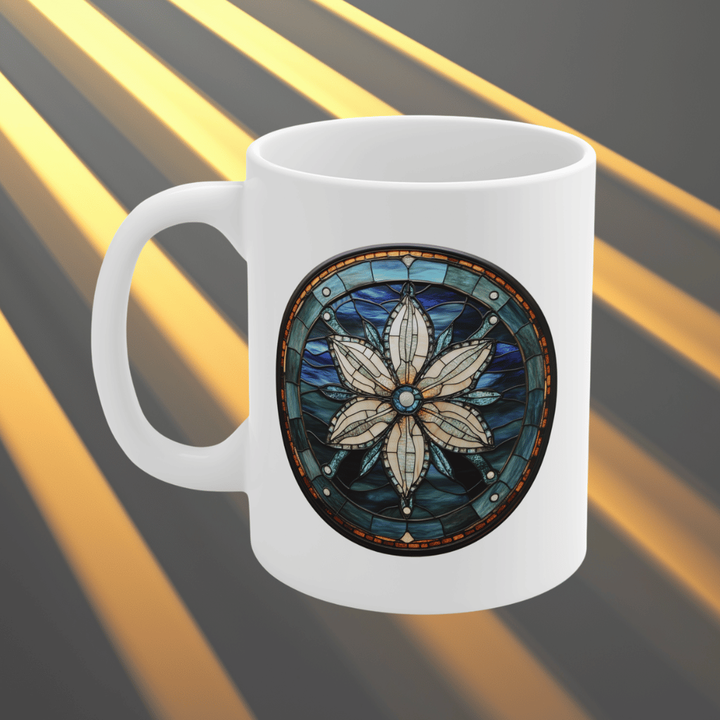 Stained Glass Starflower Ceramic Mug — Floral Compass Design (11oz/15oz/20oz)