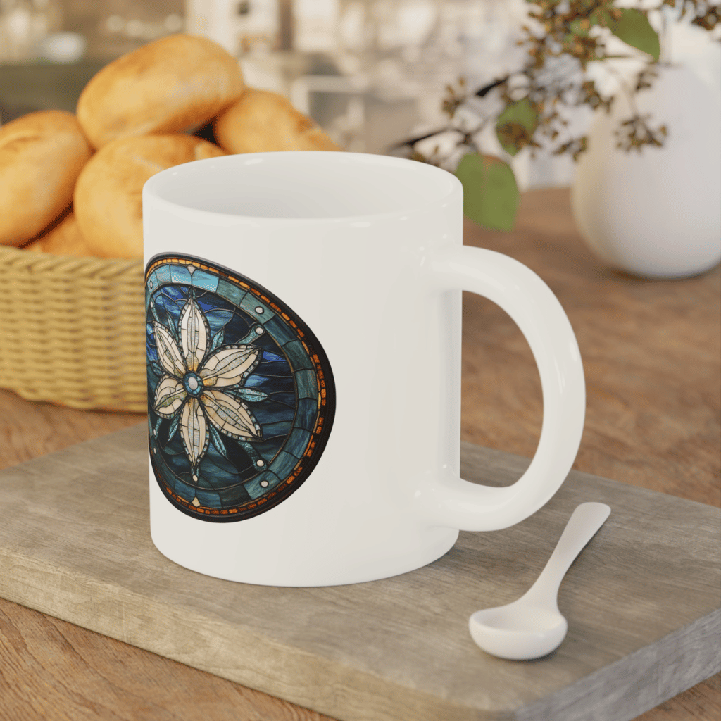 Stained Glass Starflower Ceramic Mug — Floral Compass Design (11oz/15oz/20oz)