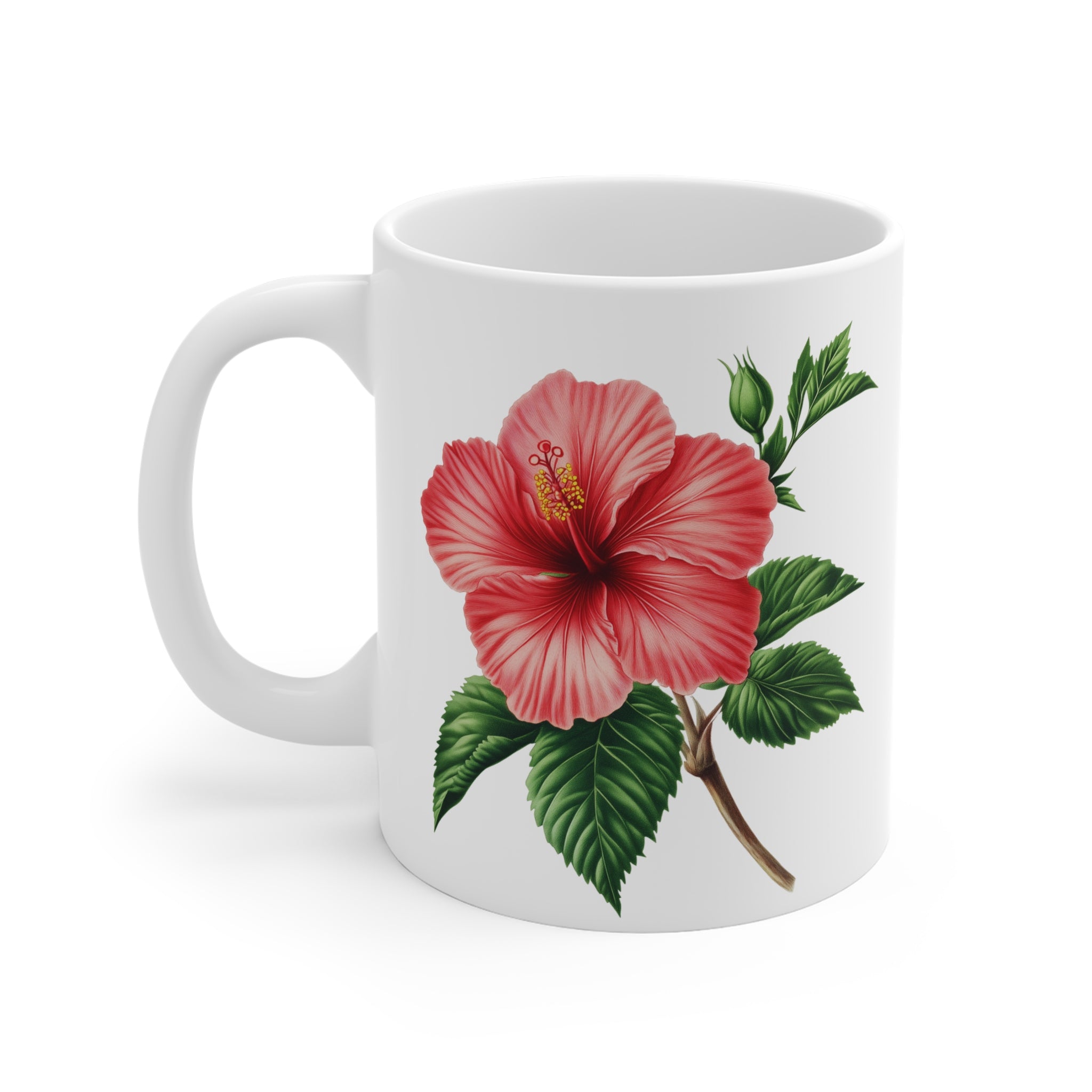 Hibiscus Floral Ceramic Mug — Tropical Botanical Coffee Cup (11/15/20oz)